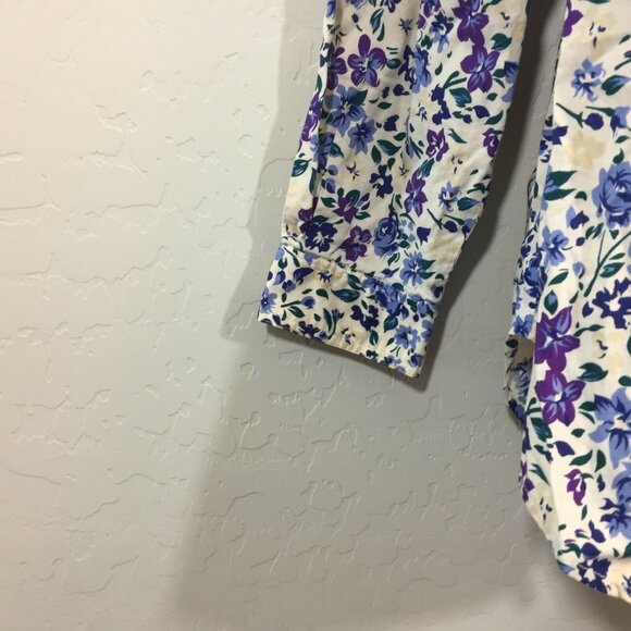 Honors Womens Cream Blue Floral Long Sleeve Button Front Blouse Top Size Large - Picture 9 of 12